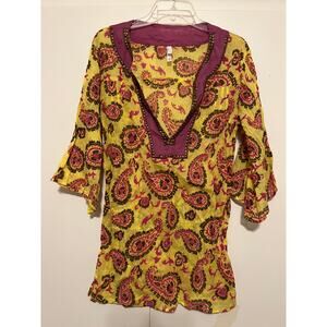 Xia Semi-Sheer, Studded Paisley Tunic Medium